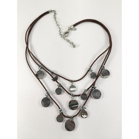 Chico's Multi Strand Disc's on Leather Necklace - Picture 3 of 11